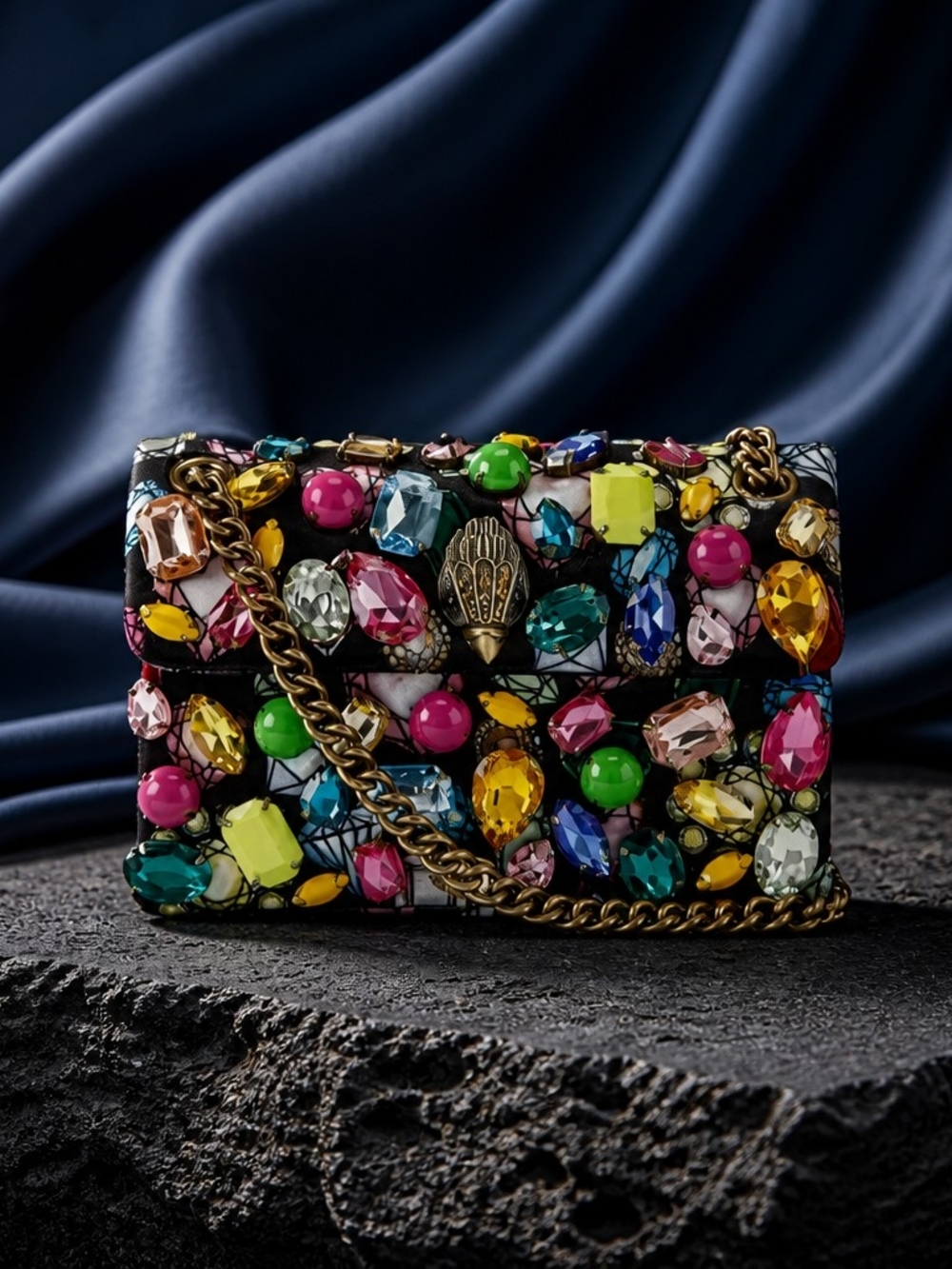 Velvet Mini Kensington Black with Large Crystal Embellishments: